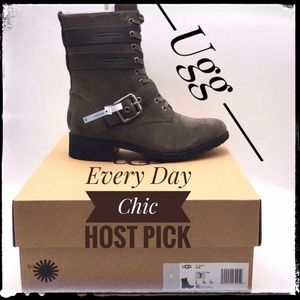 Ugg Zia Slate Grey Combat Moto Boots